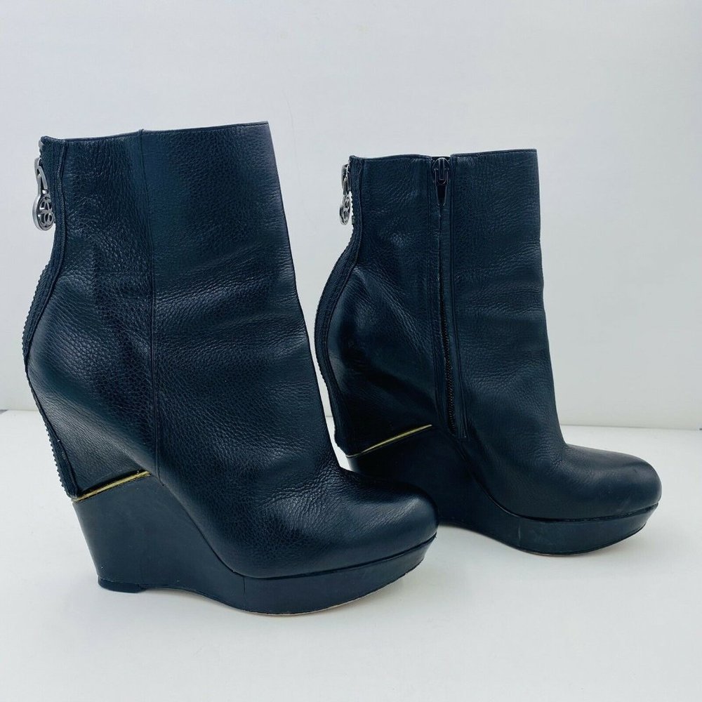 Sam Edelman Split Wedge Leather Viva Bootie Black Size 7.5 - Picture 2 of 8